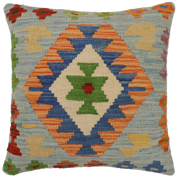 handmade Traditional Pillow Blue Rust Hand-Woven SQUARE 100% WOOL Hand woven turkish pillow2' x 2'